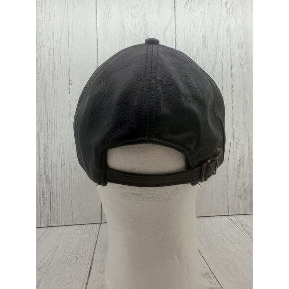 Black Leather Lambskin Baseball Cap Hat Union Hatters Made in USA Vtg Unisex - Picture 4 of 12